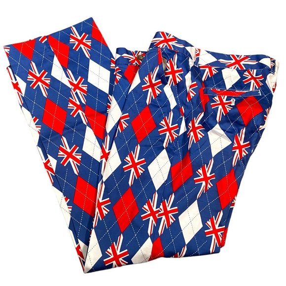 Royal & Awesome Mens Golf Pants 38x32 Cotton Argyle Diamond Print Straight Leg